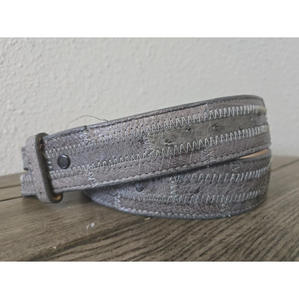 Vintage Tony Lama 29507 Ostrich Mens Western Leather Belt Size 36 Blue Grey USA